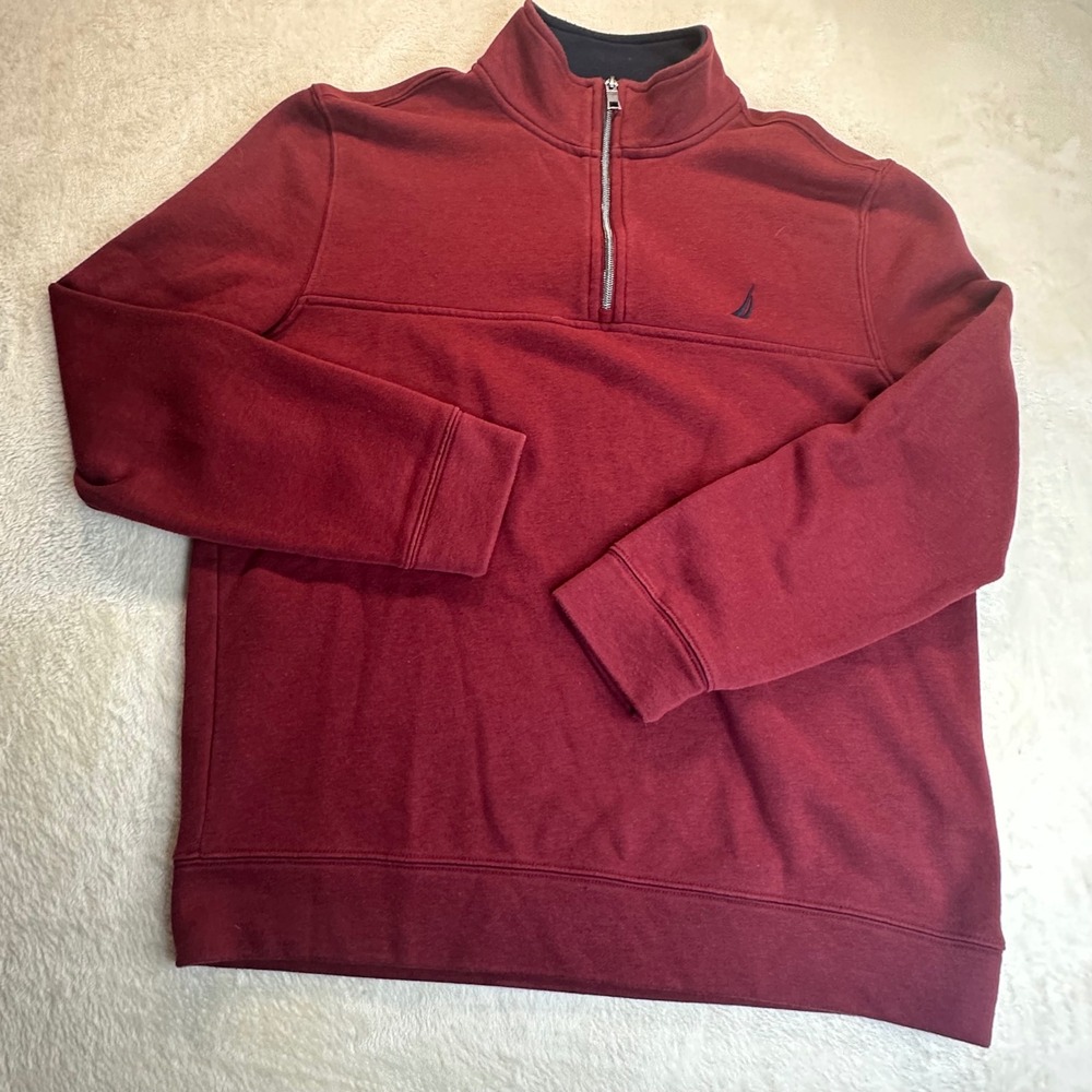 Nautica Mens Quarter Zip Pullover Fleece Sweatshirt Burgundy Red Large K3774